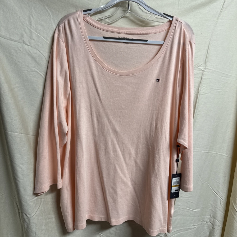 NWT TOMMY HILFIGER WOMENS PINK TOP 3/4 SLEEVE SOFT 3XL